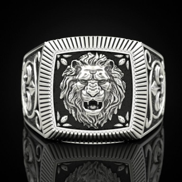 Zhen Rong wish explosions domineering lion ring Europe and the United States twelve constellation Leo head animal male ring