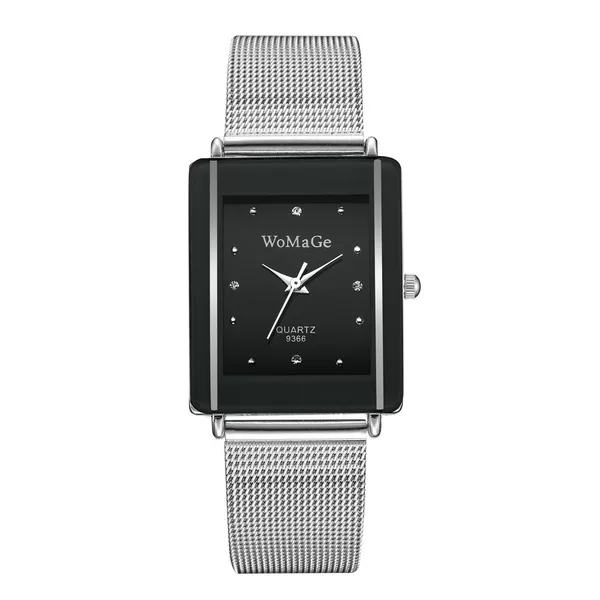womage Mesh Band Couple's Watch Fashion Simple Style Rectangular Dial Silver Mesh Bag Men's and Women's Watch