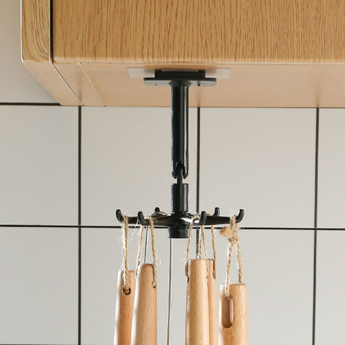 厨卫免打孔可折叠壁挂顶挂两用6爪360°旋转挂钩厨具浴室收纳挂架