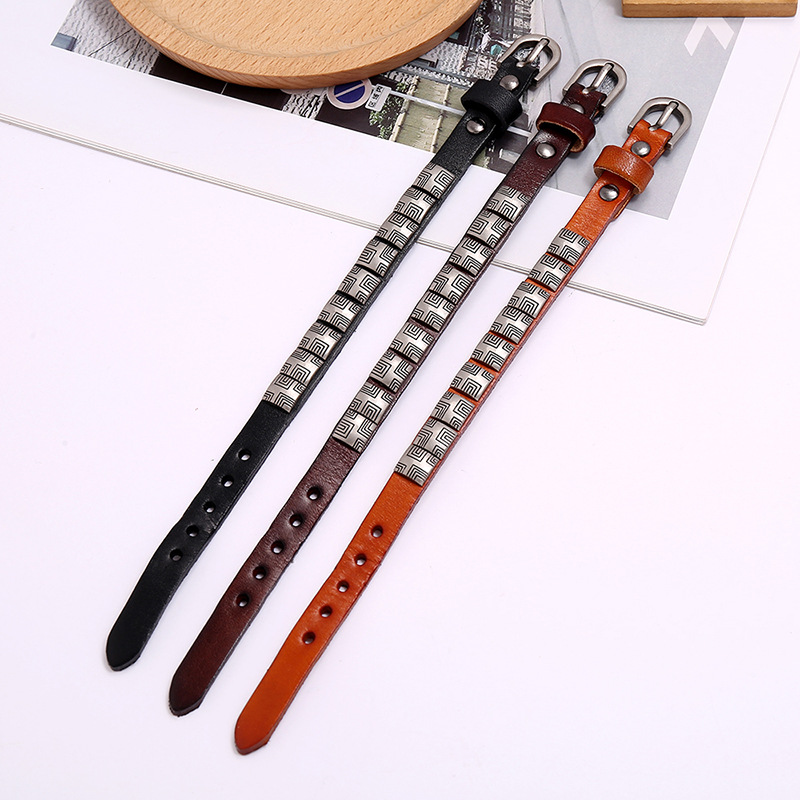 Hot-selling  punk fashion retro simple and versatile adjustable men’s jewelry cowhide bracelet nihao