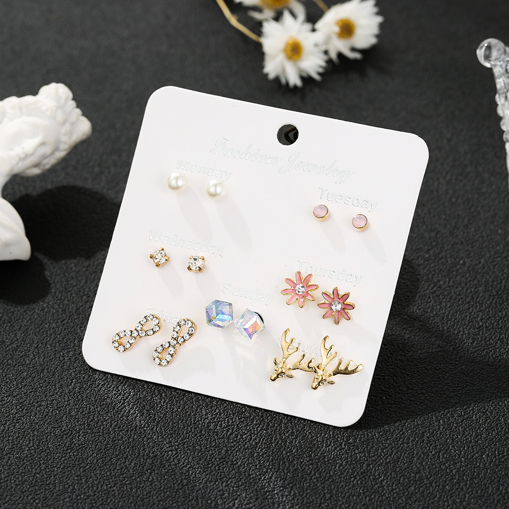 Korean Students Wild Simple Alloy 7-pieces Earring Set Week Combination display picture 14