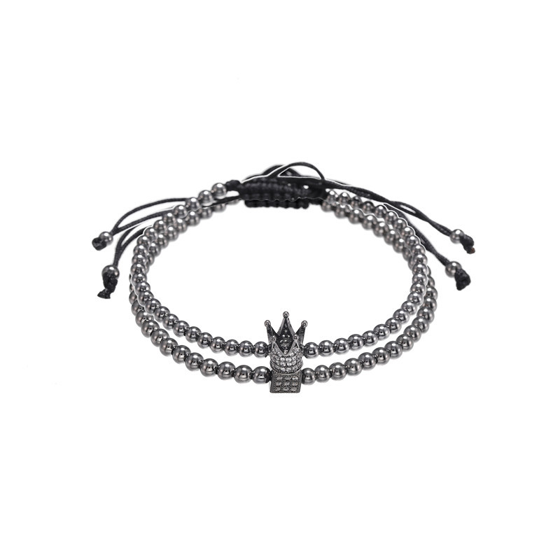 Vente Chaude À  Vente Chaude Punk Simple Tout-match Cuivre Perle Tissé Micro Incrusté Zircon Couronne Quatre-couleur Bracelet Hommes display picture 2