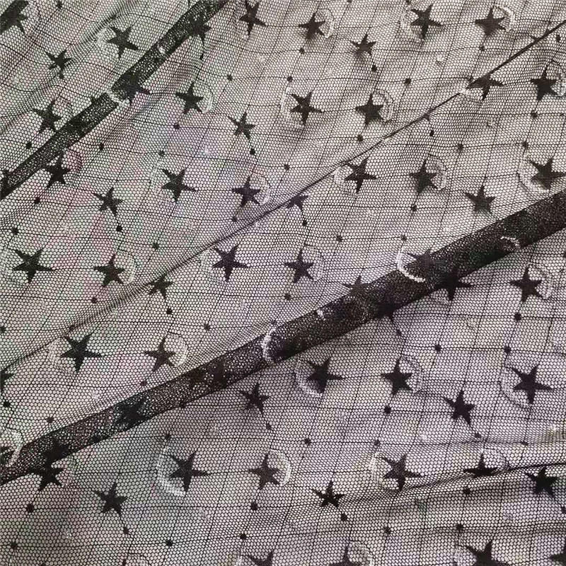 秋款质感好锦氨弹力菱形五角星月亮银线提花网纱 打底等面料 现货