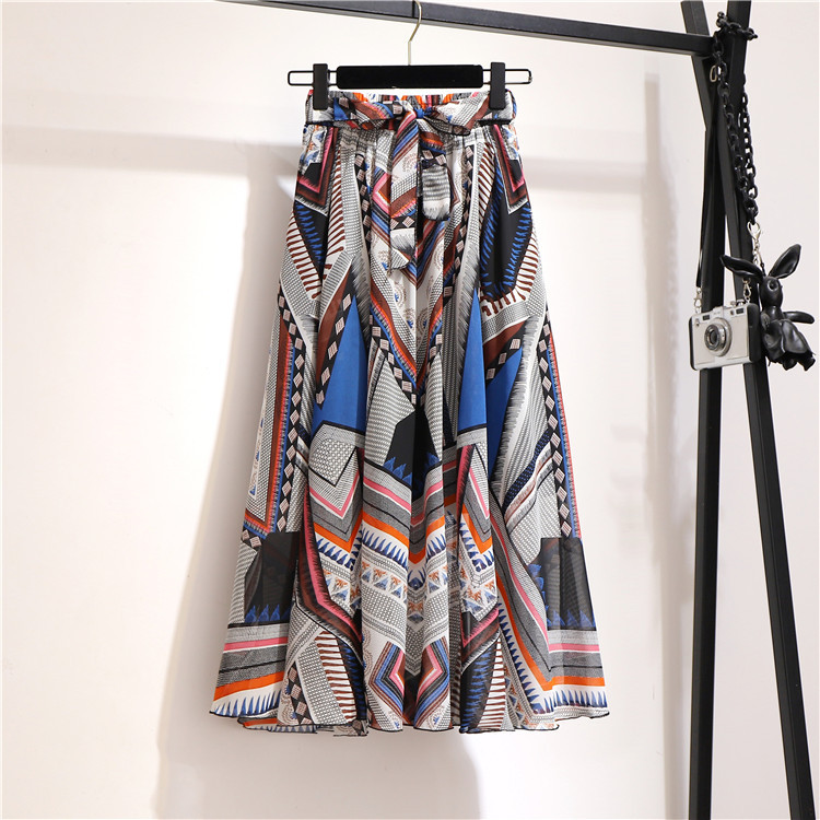 Loose Version Geometric, Polka Dots, Flower Pattern Summer Season Summer Casual Vintage Style Geometric Polka Dots Flower Polyester Chiffon Maxi Long Dress Skirts