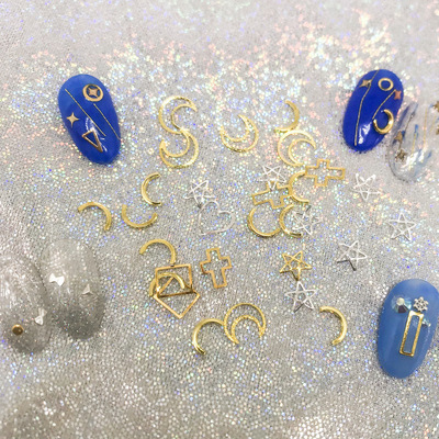 美甲铆钉贴钻饰品金色日系金属圈贴片指甲钻石星星月亮镂空1-12号