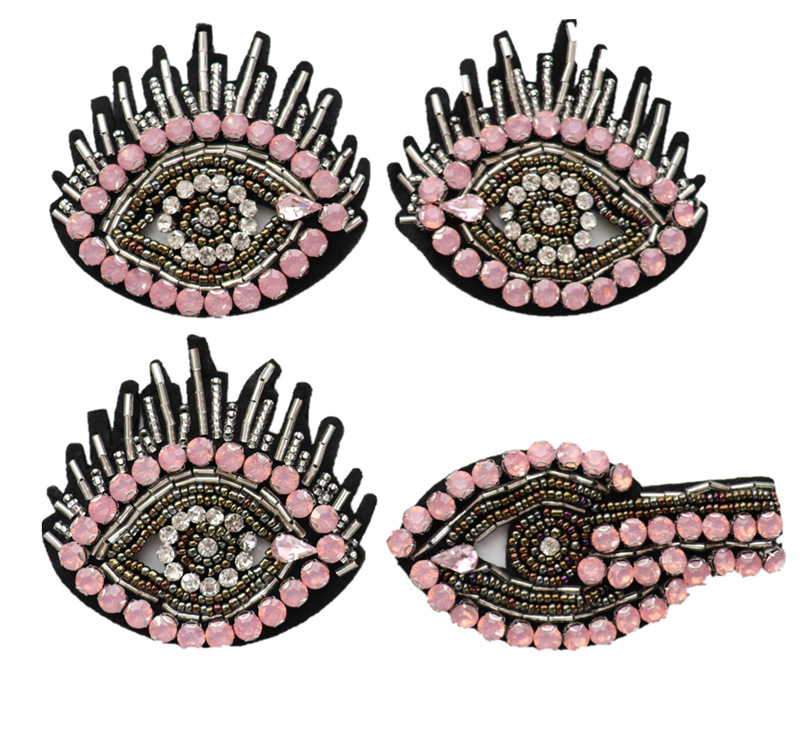 工厂直销速卖通货源 手工钉水钻粉色眼睛布贴 衣服DIY装饰辅料|ru