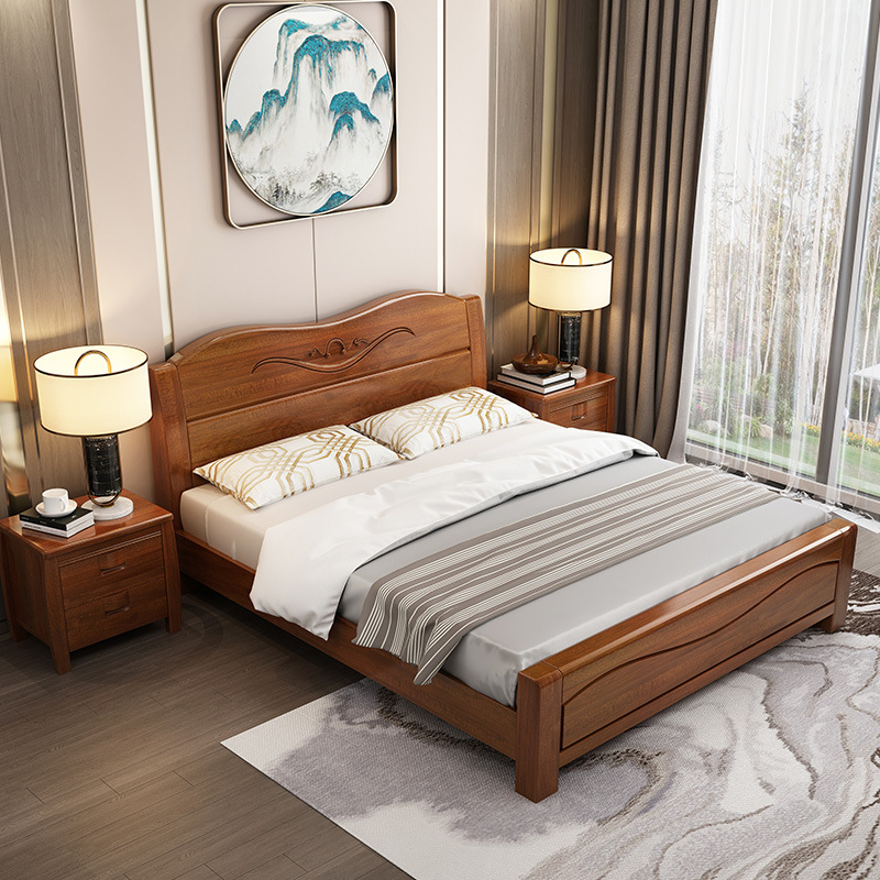 实木床胡桃木双人床1.8米现代简约床主卧新中式1.5单人高箱储物床
