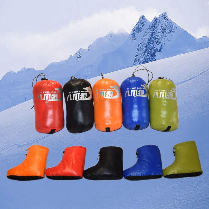 八爪狼户外男女白鹅绒袜鞋套防水室内冬季保暖羽绒脚套|ru