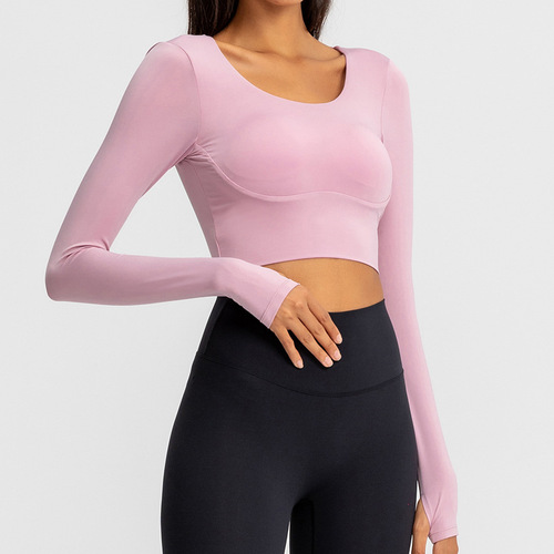 Beautiful back sexy hollow sports long-sleeved women's elastic quick-drying breathable yoga wear running tight t-shirt fitness top