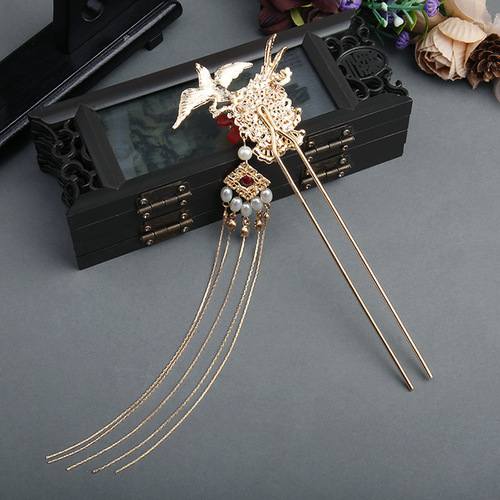 Ancient style headwear, Hanfu headwear, tassels, golden flowers, school performance hair accessories, hairpins, fresh and classical hairpins