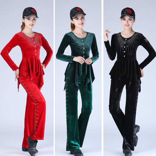 Forest Knight No No Fruit Jitterbug Top New Gold Velvet Diamond Dance Wear Latin Dance Practice Suit for Women