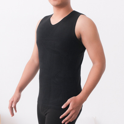 2020秋冬德绒保暖背心男 日系双磨毛无痕男士背心发热大码打底衫