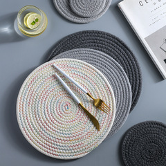 Japanese woven cotton and linen placemats, kitchen home use, thickened heat insulation mat, round cup mat, bowl and plate mat, desktop non-slip pot mat
