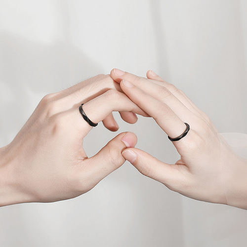 Couple rings black and white rhombus sterling silver pair versatile light luxury long distance relationship rings Korean style ring