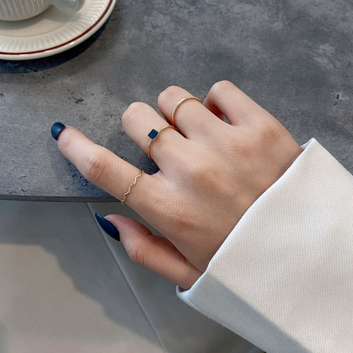 Korean fashion personality combination ring for women ins cold style niche design joint ring black zircon index finger tail ring