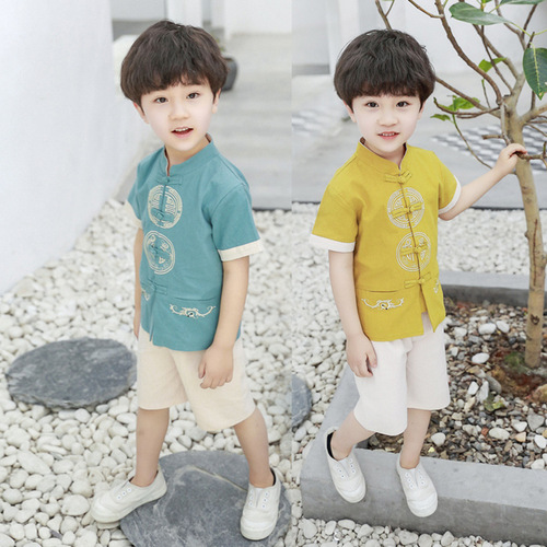 Boy Tang suit chinese hanfu for boy childre baby cotton hemp Hanfu suit