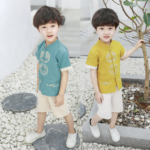 Children's Hanfu Summer Costume with Tang Suit, Chinese Style, Lightweight Cotton and Linen for Baby Boys