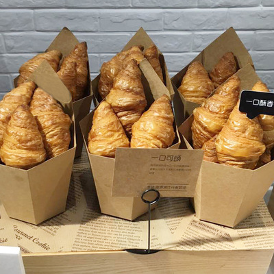 100个 胡萝卜毛毛虫棒牛角面包纸托包装 六角牛皮卡盒子|ru