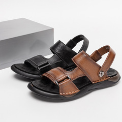 Top-Grade Calfskin Men's Summer Sandals Genuine Leather 2021 New Arrival Casual Slides with Non-Slip Soft Sole Beach Shoes
