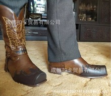 38-48大碼獨立站外貿歐美刺綉男式牛仔皮靴中筒低跟馬丁女靴X200