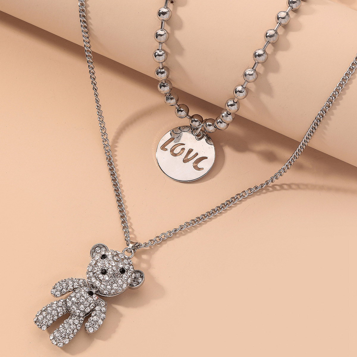 Fashion Diamond-studded Cute Bear Double Necklace display picture 4