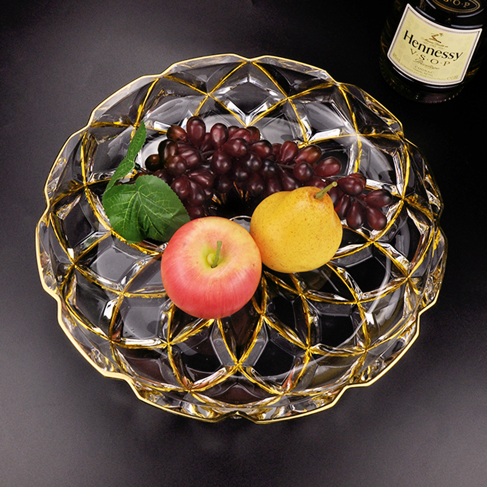 家居水晶玻璃果盘欧式高档轻奢水果盘子 创意描金糖果盘装饰果盘