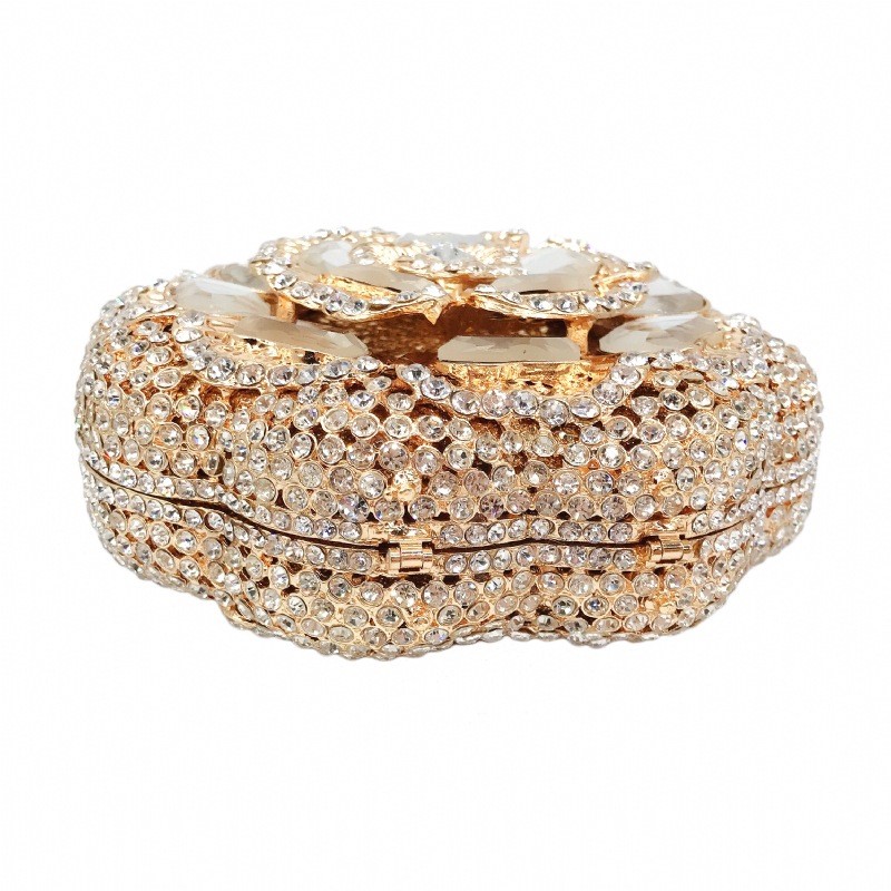 Túi clutch dạ hội kim loại đính kim cương, xách tay nữ thời trang dự tiệc — Màu đen, Đế Vàng Kim Cương, Nền vàng kim cương trắng, Màu bạc chi tiết 16
