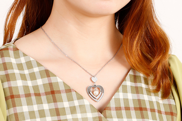 Foreign Trade Supply Korean Accessories Fashion Simple Women Heart Pearl Earrings Necklace Two-Piece