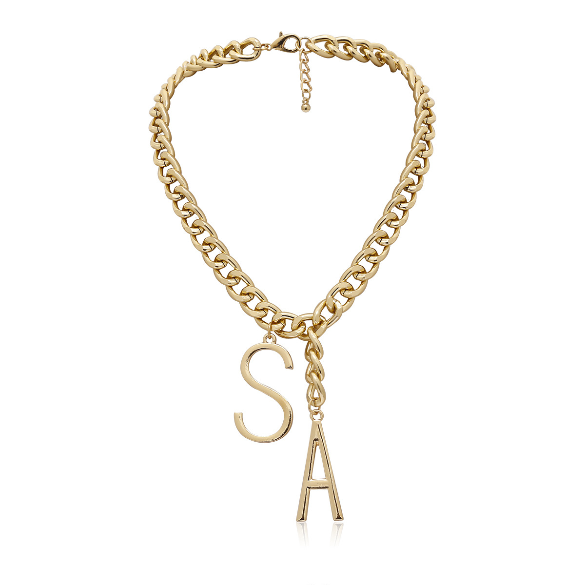 New Fashion Simple Thick Chain Tassel Geometric Ornament Sa Letter Hollow Pendant Necklace display picture 6