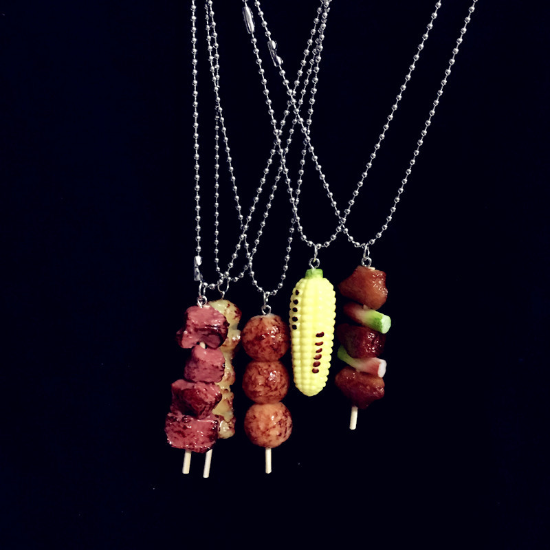 creative fried chicken legs necklace simulation skewer resin necklace