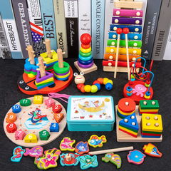 Baby and Toddler Eight-Tone Hand Percussion Bead Stringing Worm Rainbow Tower Fishing Early Education Benefit Intelligence Wooden Toy