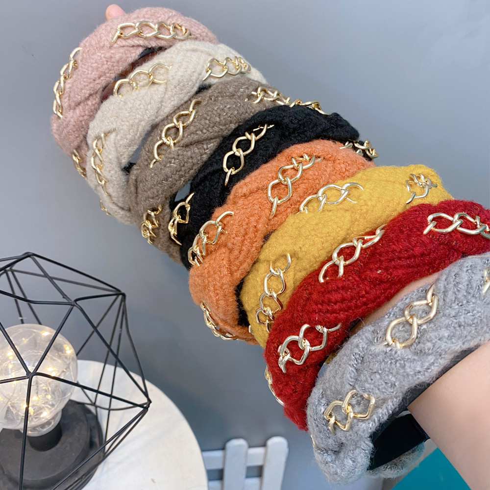 Woolen Yarn Twist Braid Woven Wide  Alloy Chain Trend Headband display picture 15