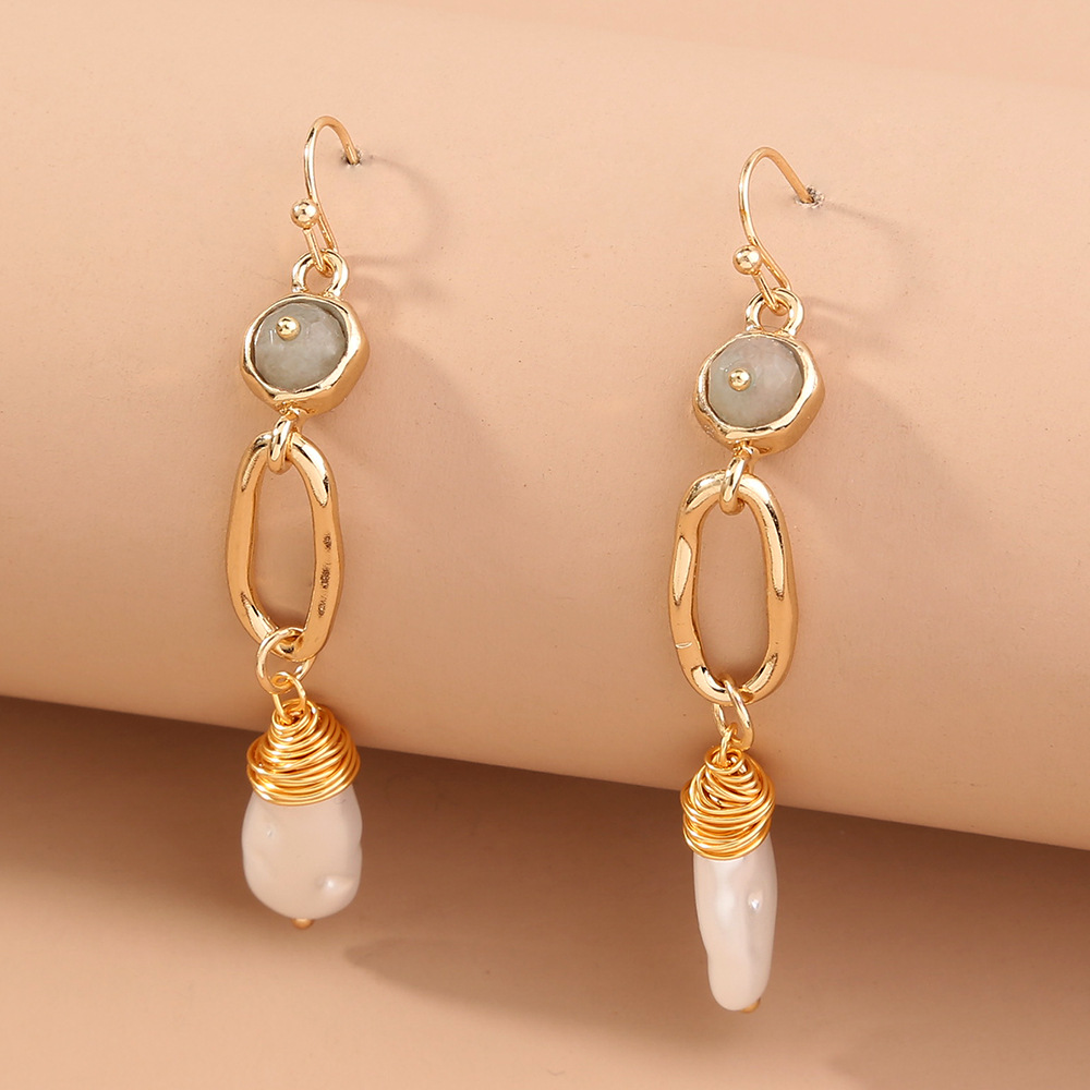 fashion stone pearl long tassel earrings wholesale Nihaojewelrypicture4