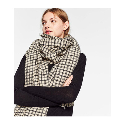2018新款秋冬季保暖长款经典格子黑白毛边厚围巾百搭欧美围巾围脖