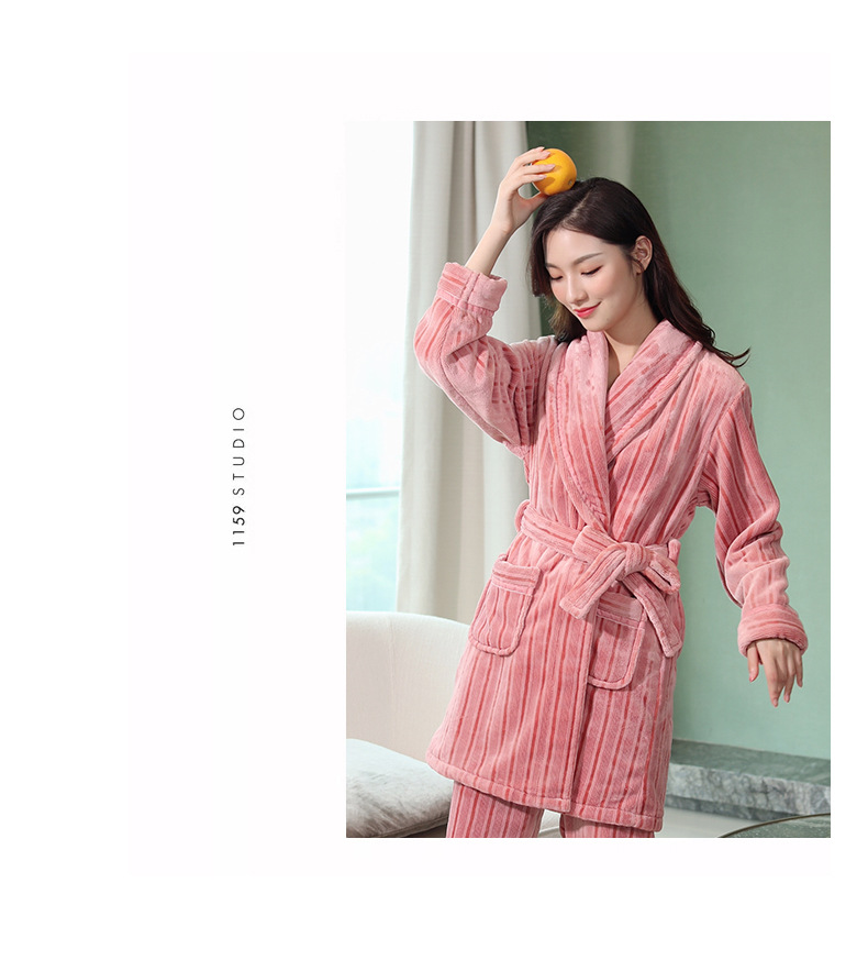 Pigiama da donna GraceChic GraceChic, set di vestaglia e pantaloni in pile corallo autunnale, abbigliamento da casa in flanella a righe per uomo, set invernale_voghion.com