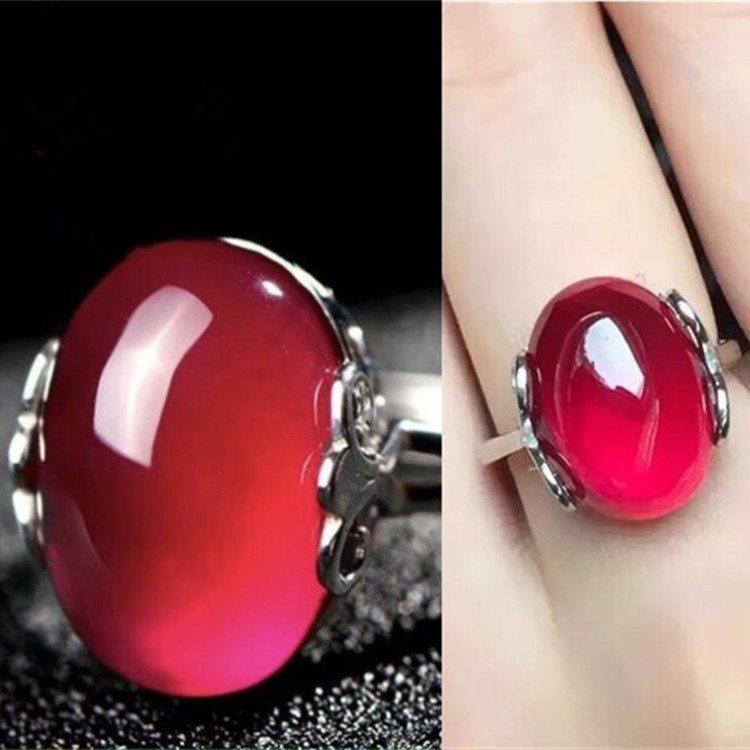 Jewelry Silver Red agate Chalcedony Sterling Silver Ring To live Opening Fade Manufactor Direct selling wholesale