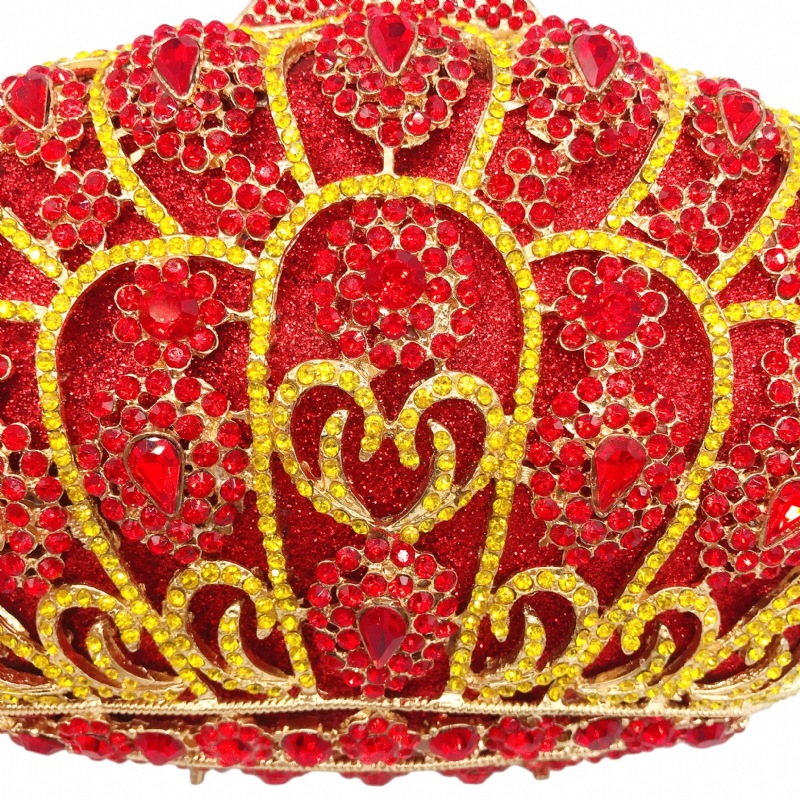 Túi clutch dạ tiệc nữ đính đá kim cương đỏ hình vương miện, xách tay hoặc đeo chéo 20x7x13 cm — Màu đỏ, Màu hồng