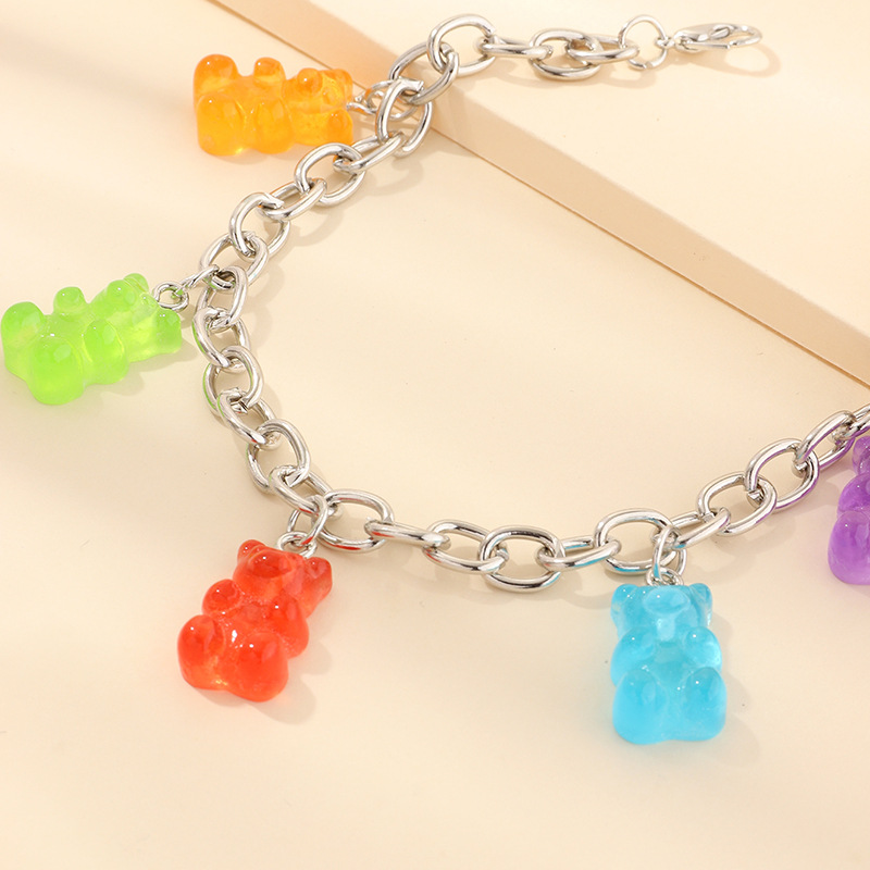 Jewelry Wholesale Sweet And Lovely Resin Bear Anklet Color Bear Pendant Bracelet Wholesale display picture 4