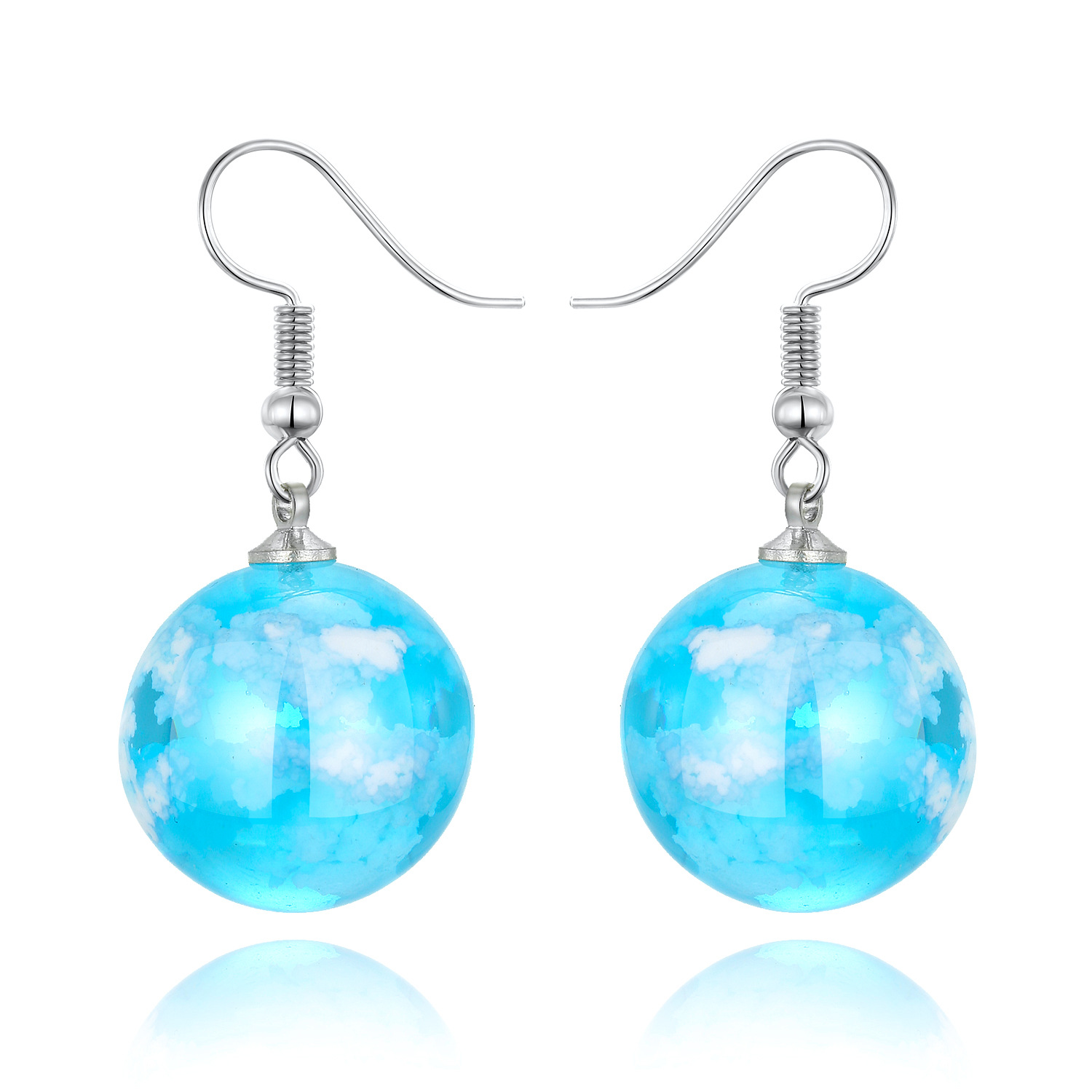 Jewelry Earrings Blue Sky White Cloud Ball Earrings Korea New Starry Bird Earrings Resin display picture 5