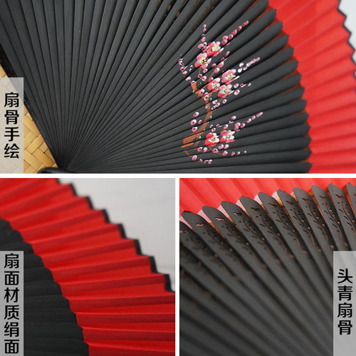 Chinese Fan Chinese Hanfu hand Fan Hanfu fan ancient Japanese bamboo handle folding fan hand painted plum flower silk fan dance fan