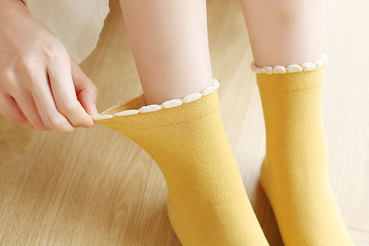 autumn and winter bubble mouth solid color cotton socks NSFN9352