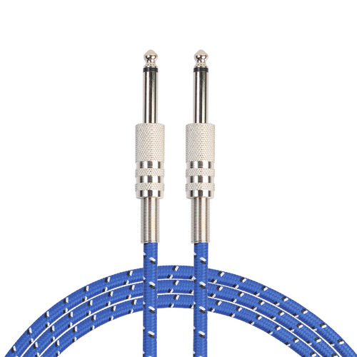 Cross-border supply blue fiber mesh shielded mono 6.35 TS 1/4 inch electric guitar audio cable