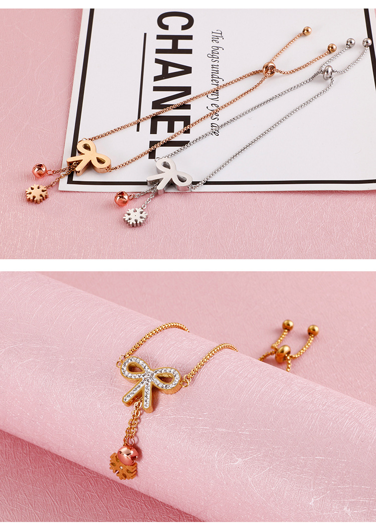 Anniversary, Business, Travel Occasion 304 Stainless Steel Material Bow Knot Pattern Korean Fashion Accessories Simple Stainless Steel Diamond Butterfly Pull Bracelet