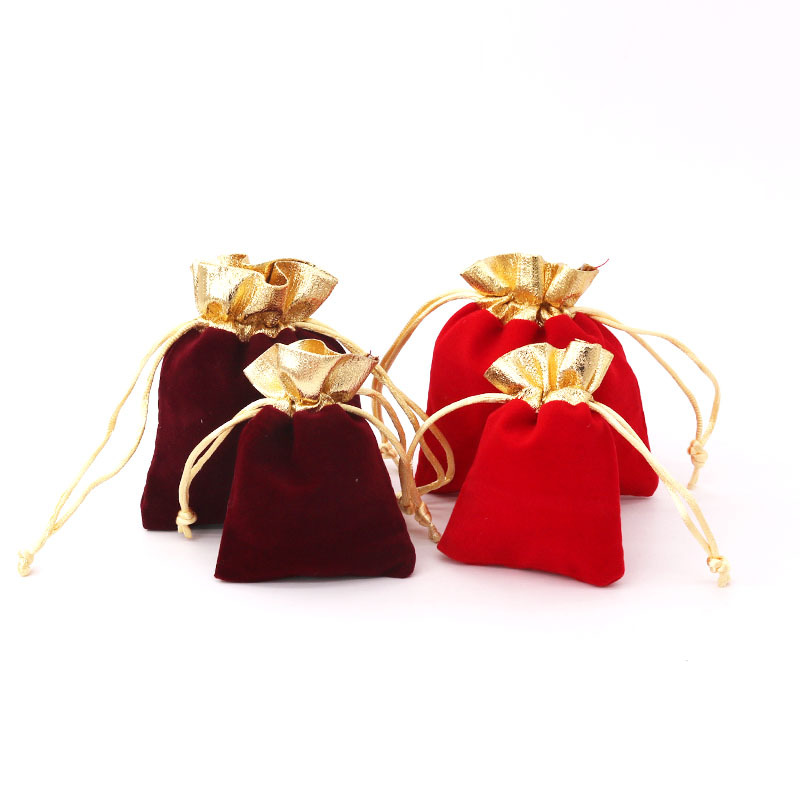 新款金边绒布袋多尺寸 生日糖果礼品袋 婚庆耳环饰品包装