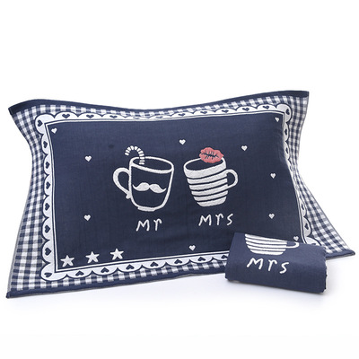 两条装三层纱布纯棉枕巾布艺结婚回礼大红全棉吸水枕头巾一对装|ru