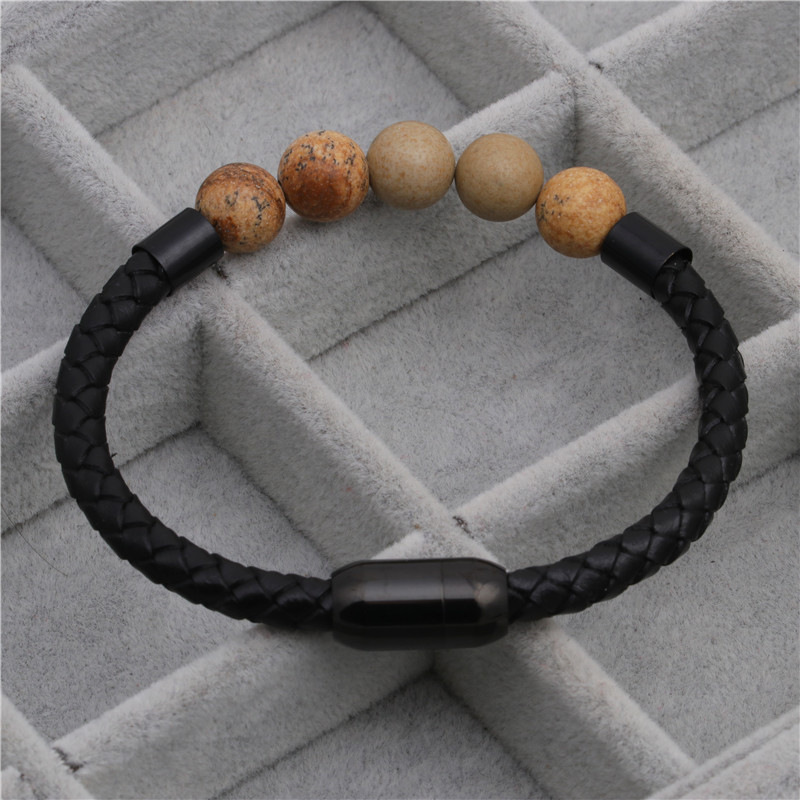 Stainless Steel Magnetic Buckle Leather Bracelet display picture 4