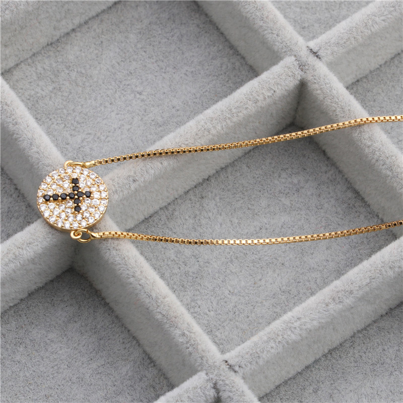 Micro-inlaid Zircon Fishbone Cross Elbow Cross Necklace Copper Wholesale Nihaojewelry display picture 4