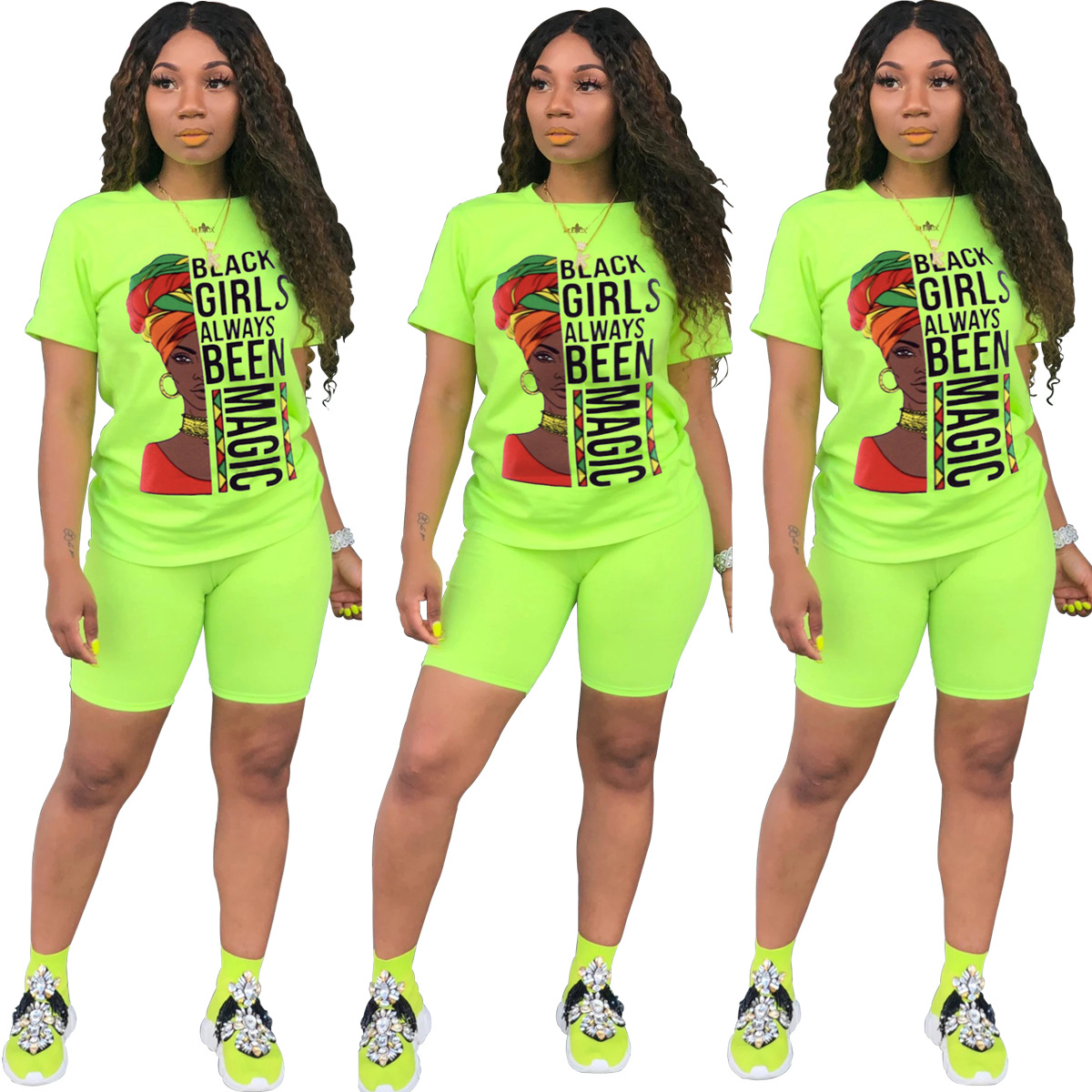 Casual Sports Print Round Neck Short-Sleeved Set NSSJW58868