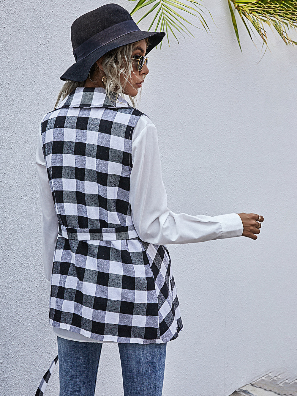  irregular hem sleeveless top plaid jacket NSDF1585