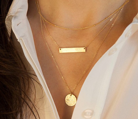 Simple geometric sequin pendant multi-layer necklace